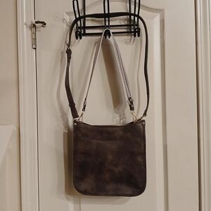 NWOT CLUCI vegan leather crossbody bag dark brown color w an adjustable strap